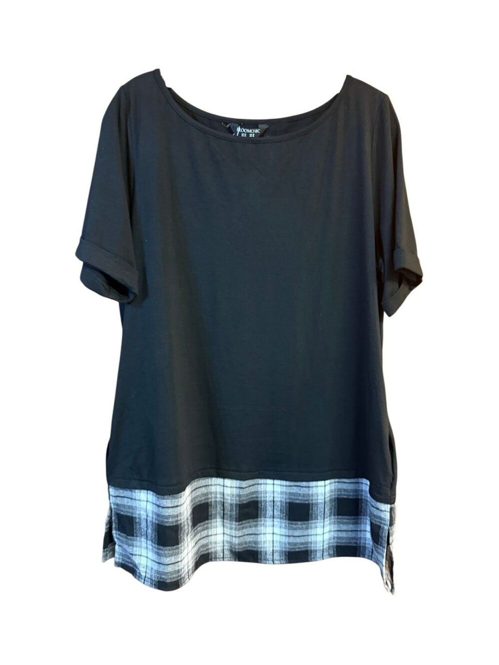 Bloomchic Plaid Pattern Split Back Tunic Knit Top Sz 12 NWT